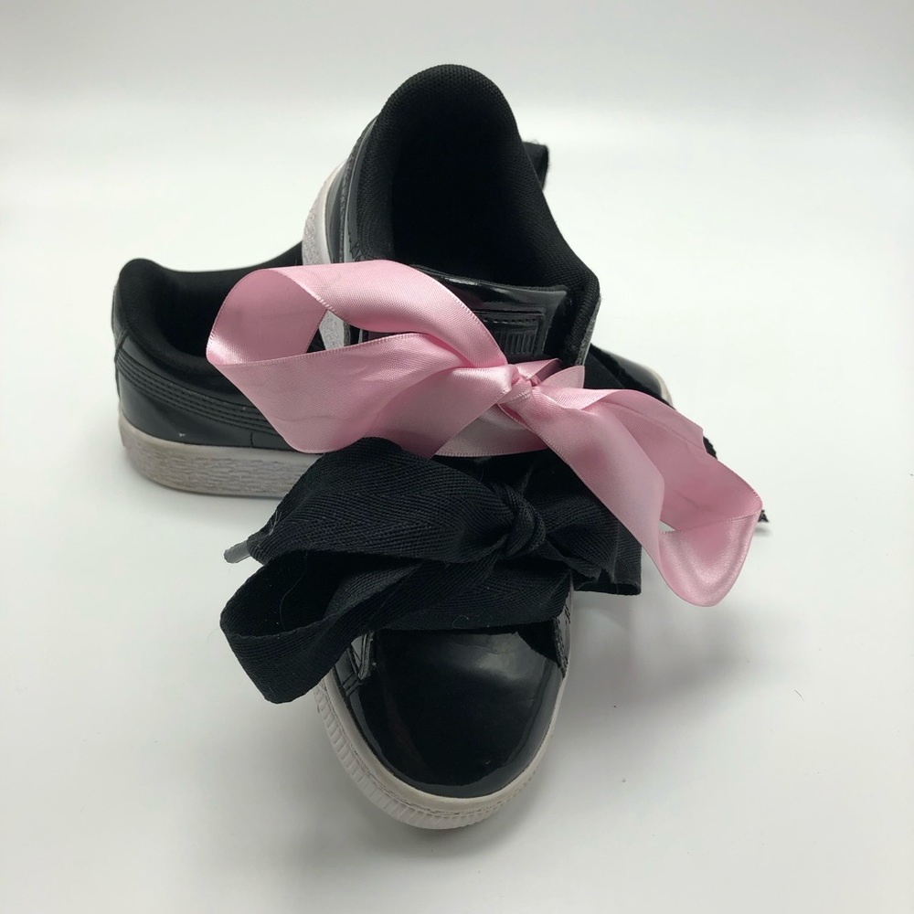 PUMA Basket Heart Patent Sneakers Black Pink 3